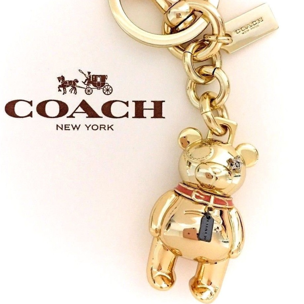 Coach ✨🐻 Metallic Gold Bear Keychain charm NWT